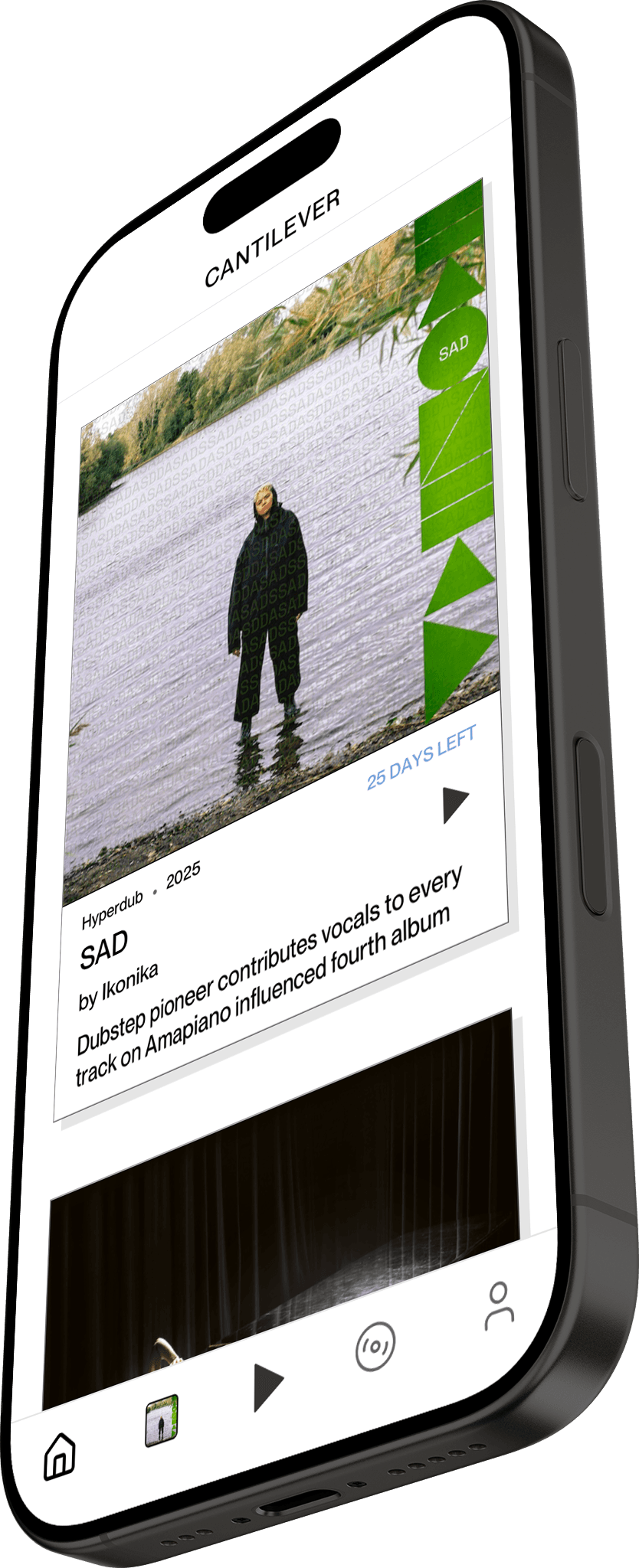 Cantilever player on a tilted phone